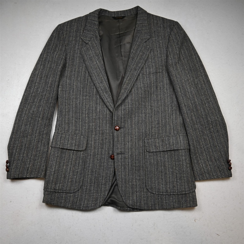 Vtg Mens 38S Gray Nailshead Wool Tweed Mens Blazer Suit Jacket Sport Coat